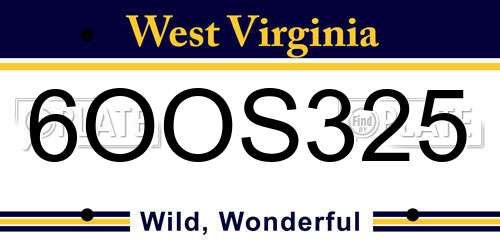 6OOS325 West Virginia License Plate