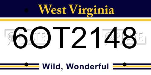 6OT2148 West Virginia License Plate