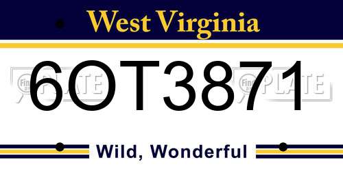 6OT3871 West Virginia License Plate