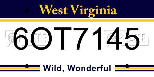 6OT7145 West Virginia License Plate