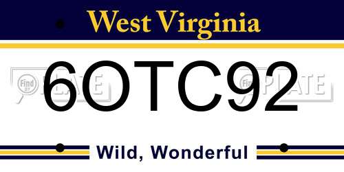 6OTC92 West Virginia License Plate