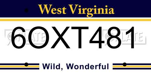 6OXT481 West Virginia License Plate