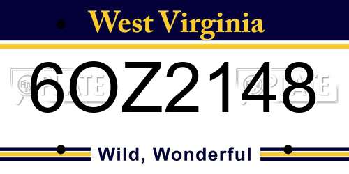 6OZ2148 West Virginia License Plate