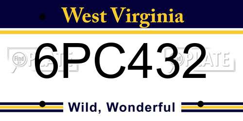 6PC432 West Virginia License Plate