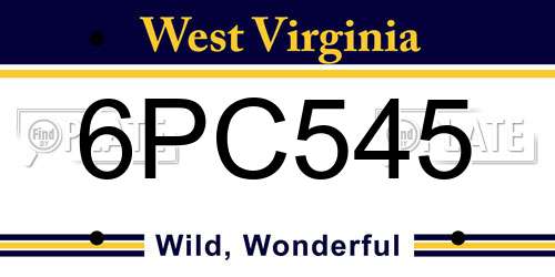 6PC545 West Virginia License Plate