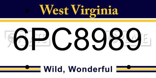 6PC8989 West Virginia License Plate
