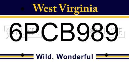 6PCB989 West Virginia License Plate