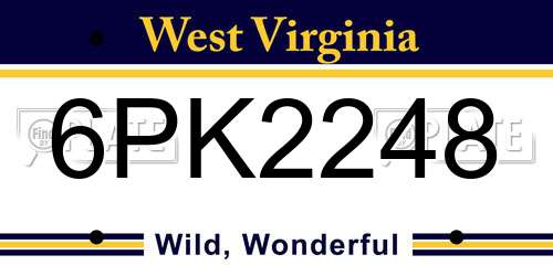 6PK2248 West Virginia License Plate