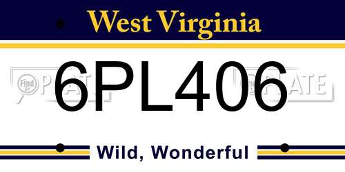 6PL406 West Virginia License Plate