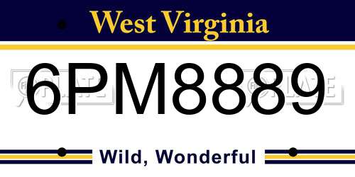 6PM8889 West Virginia License Plate