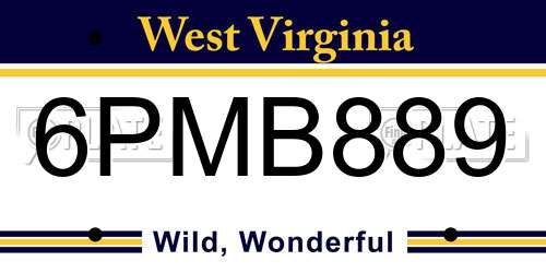 6PMB889 West Virginia License Plate