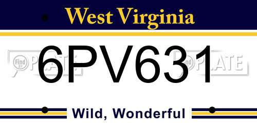 6PV631 West Virginia License Plate