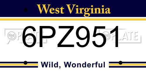 6PZ951 West Virginia License Plate
