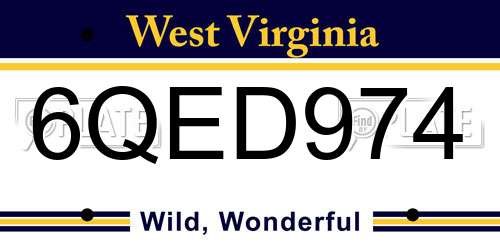 6QED974 West Virginia License Plate