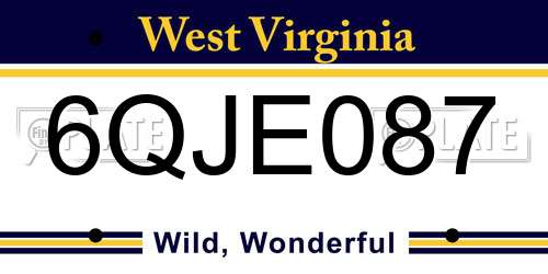 6QJE087 West Virginia License Plate