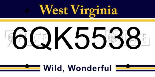 6QK5538 West Virginia License Plate
