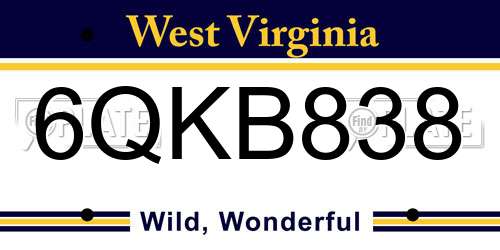 6QKB838 West Virginia License Plate