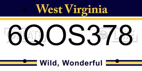 6QOS378 West Virginia License Plate