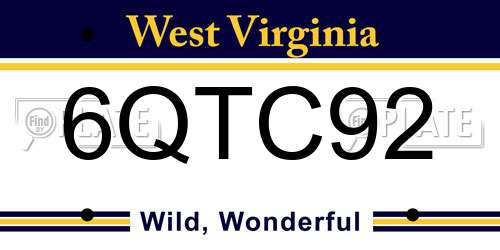 6QTC92 West Virginia License Plate