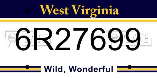 6R27699 West Virginia License Plate
