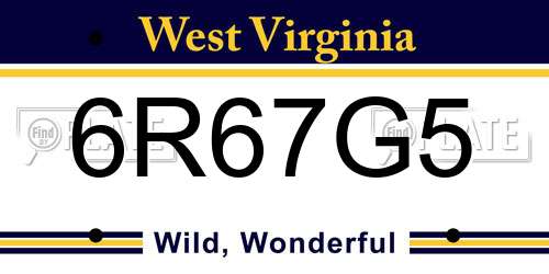 6R67G5 West Virginia License Plate