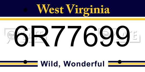 6R77699 West Virginia License Plate