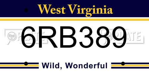 6RB389 West Virginia License Plate