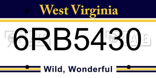 6RB5430 West Virginia License Plate