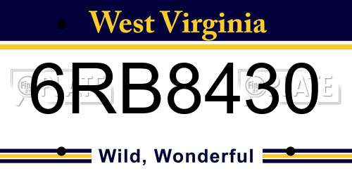 6RB8430 West Virginia License Plate