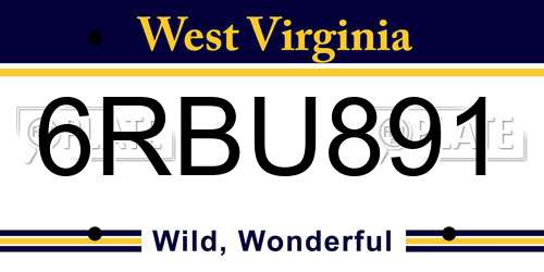 6RBU891 West Virginia License Plate