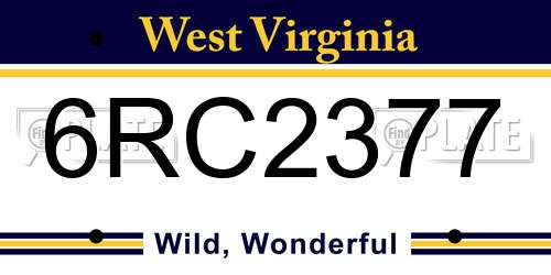 6RC2377 West Virginia License Plate