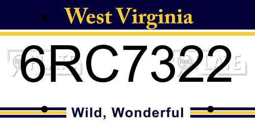 6RC7322 West Virginia License Plate