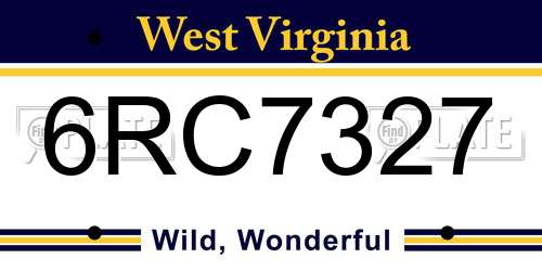 6RC7327 West Virginia License Plate