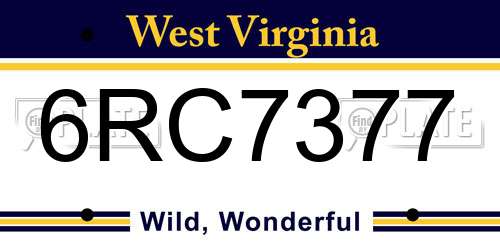 6RC7377 West Virginia License Plate