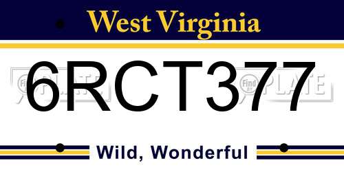 6RCT377 West Virginia License Plate