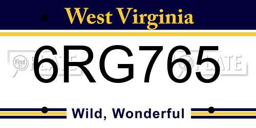 6RG765 West Virginia License Plate