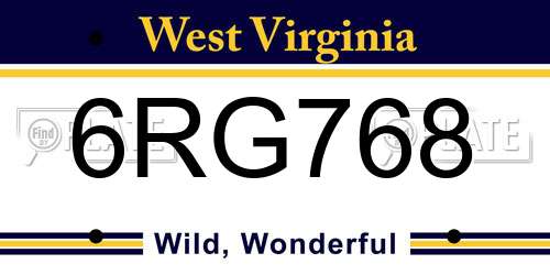 6RG768 West Virginia License Plate