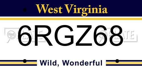6RGZ68 West Virginia License Plate