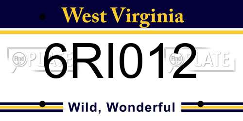 6RI012 West Virginia License Plate