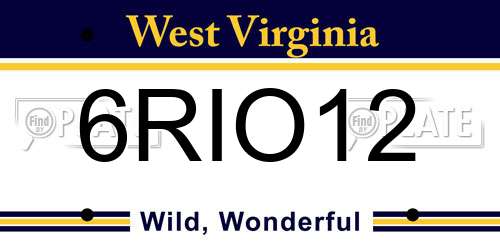 6RIO12 West Virginia License Plate