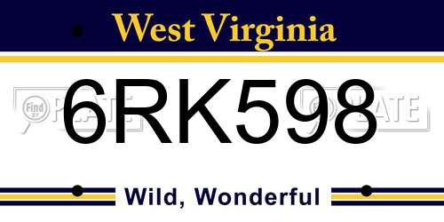 6RK598 West Virginia License Plate