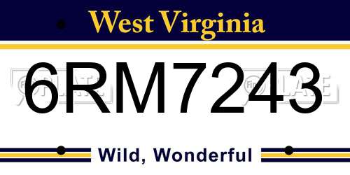 6RM7243 West Virginia License Plate