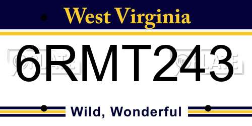 6RMT243 West Virginia License Plate
