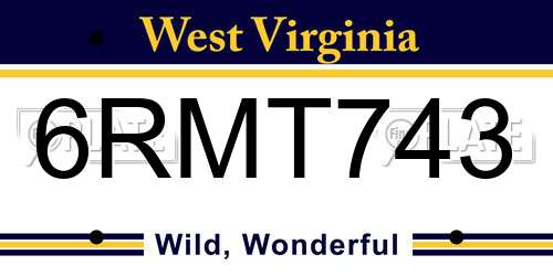 6RMT743 West Virginia License Plate