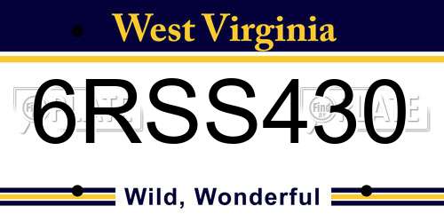 6RSS430 West Virginia License Plate