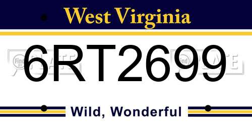 6RT2699 West Virginia License Plate