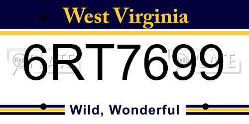 6RT7699 West Virginia License Plate