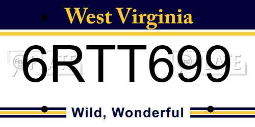 6RTT699 West Virginia License Plate