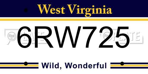 6RW725 West Virginia License Plate