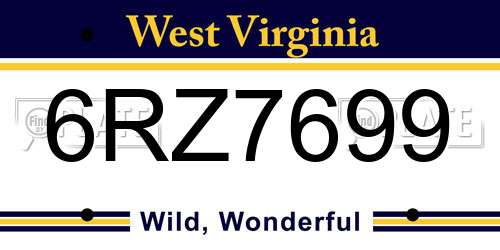 6RZ7699 West Virginia License Plate